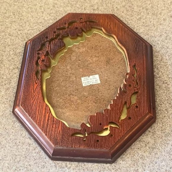 Vintage Faux Wood Grain Octagonal Picture Frame With Gold Accent Trim 8 X 6 Made - Picture 2 of 5